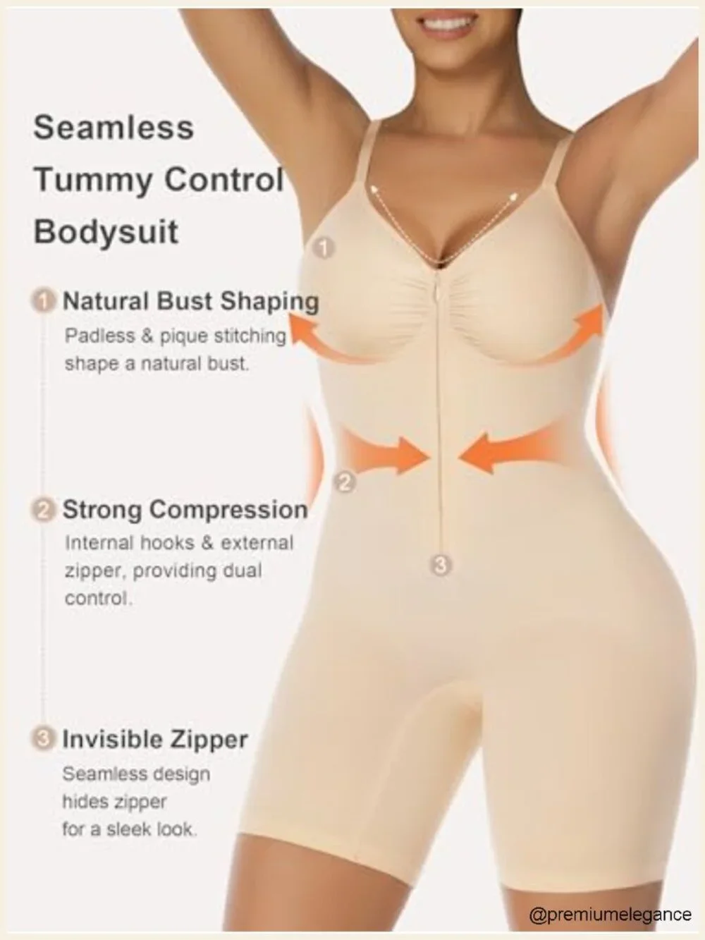 Seamless Zip-Up Shaper Bodysuit Tummy Control